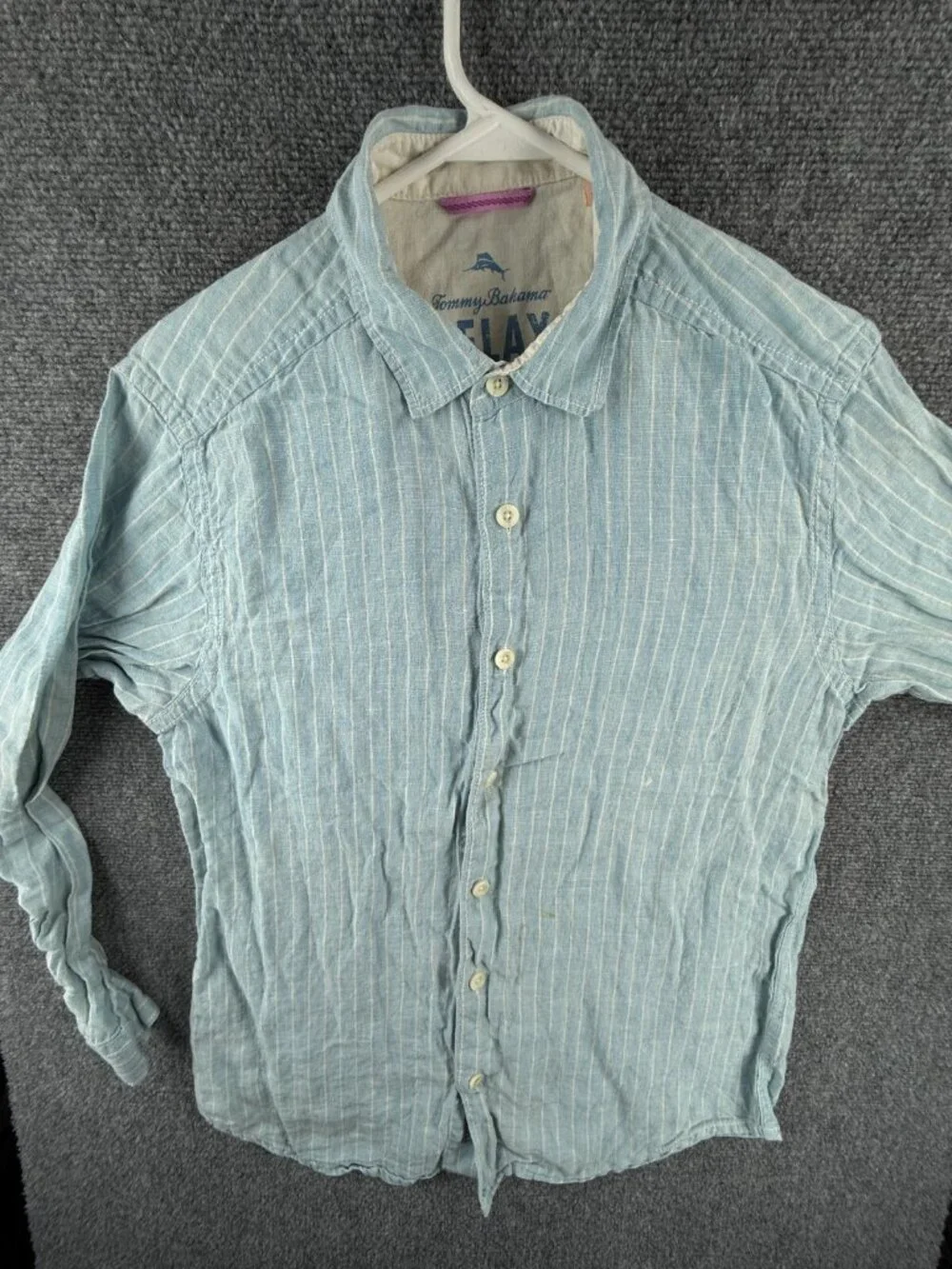 Tommy Bahama Relax All Linen Small Button Up Shirt Men Long Sleeve Blue Striped